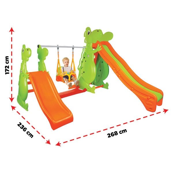 Çift Kaydıraklı Dino Salıncak Seti