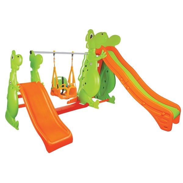 Çift Kaydıraklı Dino Salıncak Seti