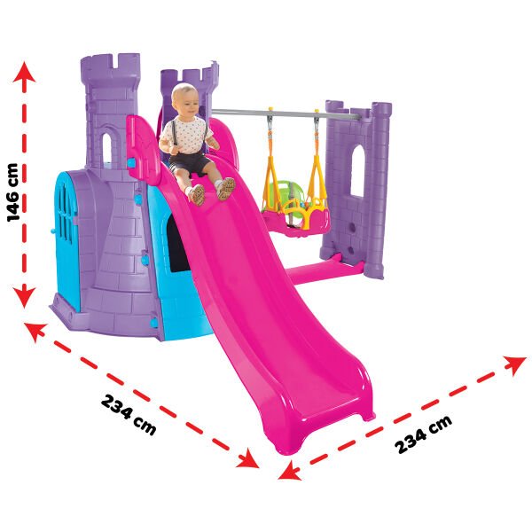 Kale Kaydırak Ve Salıncak Seti Gri 07-961)